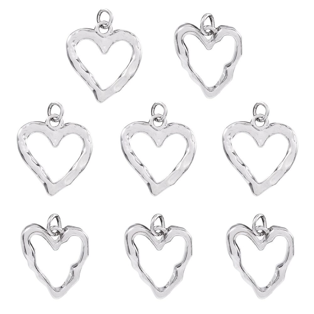 7110 8pcs Real Platinum Plated Heart Charm Silver Heart Charm Heart Shaped